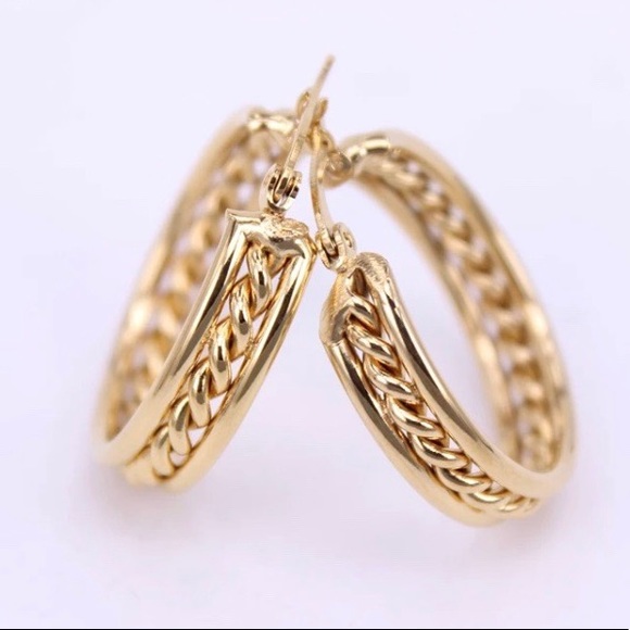 NEW 18K YELLOW GOLD HOOP EARRINGS - Picture 2 of 6